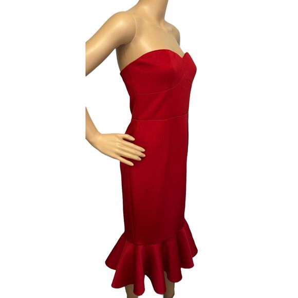 NWT Express Strapless Dress Red Bodycon Scuba Mermaid Ruffle Hem Size 6 - Picture 4 of 12